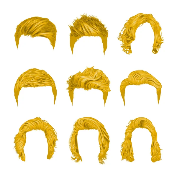 Vector Set Popular Men Hairstyles Both Short Long Natural Color — Stock Vector