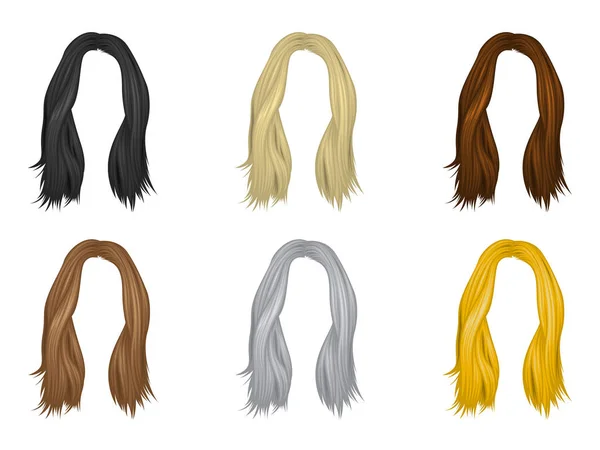 Vector Set Hairstyles Women Long Hair Natural Colors Vector — Stock Vector