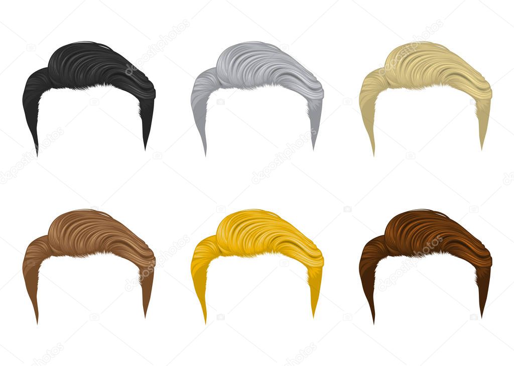 Vector set of Men hairstyles short hair A variety of natural colors