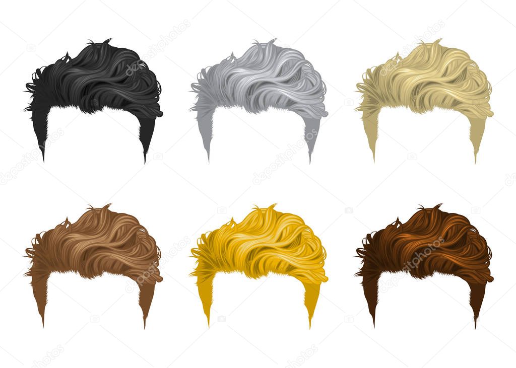 Vector set of Men hairstyles short hair A variety of natural colors