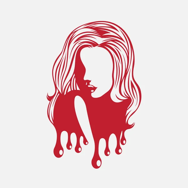 Grafik Langhaariges Mädchen Logo Und Roter Fluss Vektor Illustration — Stockvektor