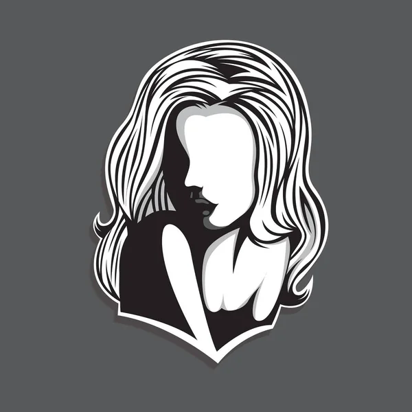 Logotipo Gráfico Chica Pelo Largo Con Una Fuerte Iluminación Contrastante — Vector de stock