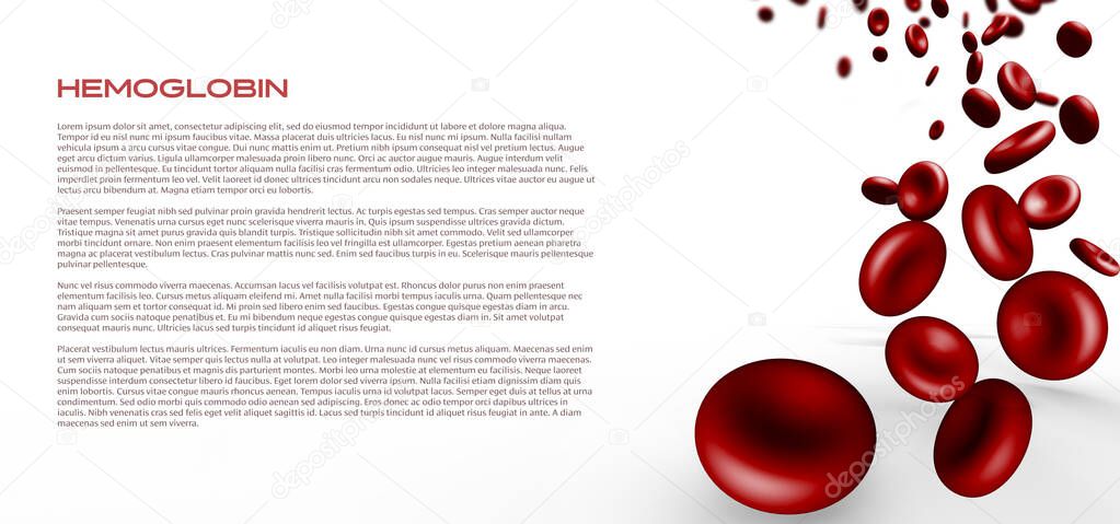 Red blood cells 3d rendering background and blank space. Hemoglobins 3d on blank space.