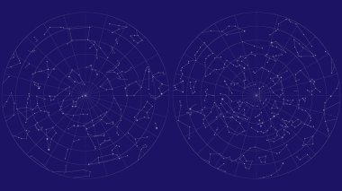 Full sky map vector design. Northern and southern hemispheres constellations clipart