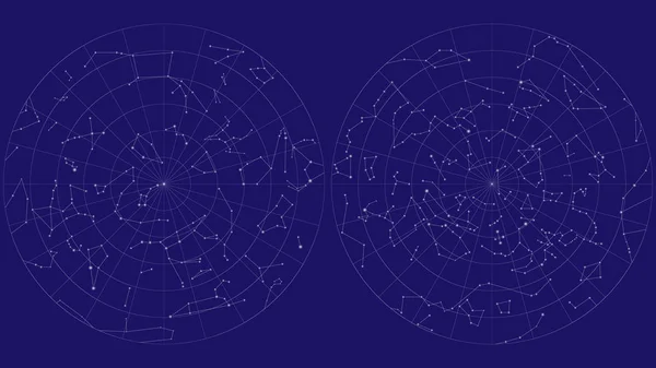 全天空地图矢量设计 北半球和南半球星座 — 图库矢量图片