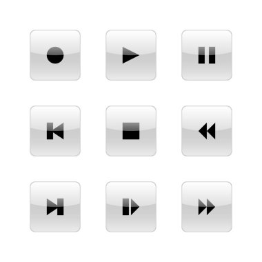 Oynatma düğmeleri vektör tasarımı. Çalar cam düğmeleri kaydedin