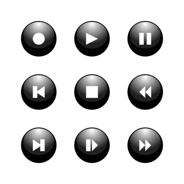 Oynatma düğmeleri vektör tasarımı. Çalar cam düğmeleri kaydedin