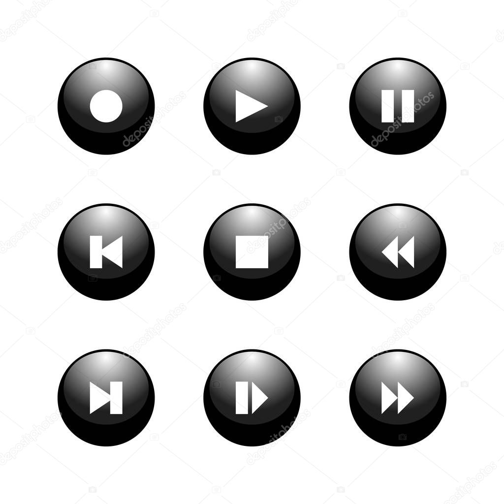 Play buttons vector design. Record player glass buttons