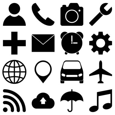 Farklı simgeler vektör tasarımı kümesi. Popüler simgeler koleksiyonu