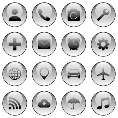 Farklı simgeler vektör tasarımı kümesi. Popüler simgeler koleksiyonu