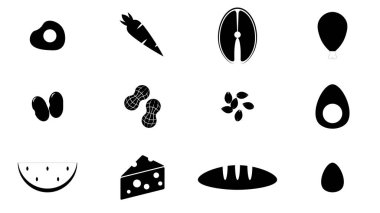 Gıdalar simgeleri vektör tasarımı. Simgeler vektör çizimi kümesi