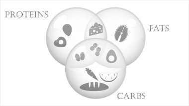 Gıdalar simgeleri vektör tasarımı. Farklı gıdalar vektör illüstrasyon makro besin