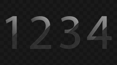  Şeffaf cam numaralar vektör tasarımı. Bir, iki, üç, dört - şekil vektörü