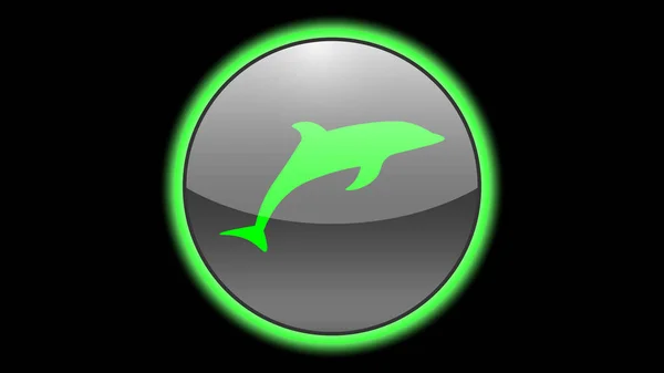 イルカのアイコンベクトルデザイン 動物と緑のネオンアイコン 動物のアイコンベクトル — ストックベクタ