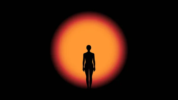 Bilinmeyen bir eşikteki gizemli ışığın önünde duran bir insanın soyut vektör çizimi