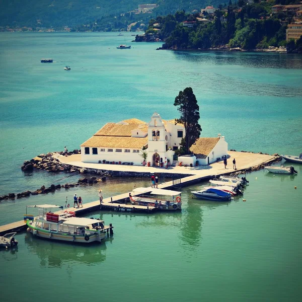 Prachtige Vlacherna Klooster Muis Eiland Pontikonisi Corfu Kerkyra Griekenland Prachtige — Stockfoto