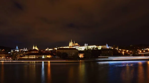 Vue Panoramique Sur Château Prague Pont Charles Rivière Vltava Dans — Photo