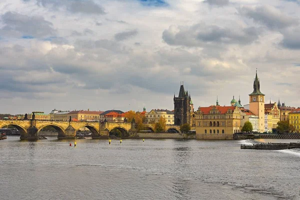 Praga Capital República Checa Vista Panorâmica Pôr Sol Arquitetura Cais — Fotografia de Stock
