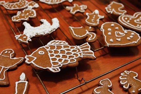 Galletas Jengibre Caseras Navidad Concepto Festivo Con Hornear Navidad — Foto de Stock