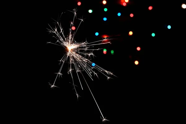 Bruciante Sparkler Con Bellissimo Sfondo Colori Concetto Natale Felice Anno — Foto Stock