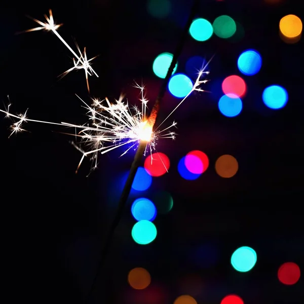 Bruciante Sparkler Con Bellissimo Sfondo Colori Concetto Natale Felice Anno — Foto Stock