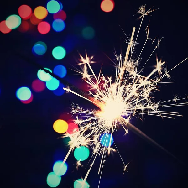 Bruciante Sparkler Con Bellissimo Sfondo Colori Concetto Natale Felice Anno — Foto Stock