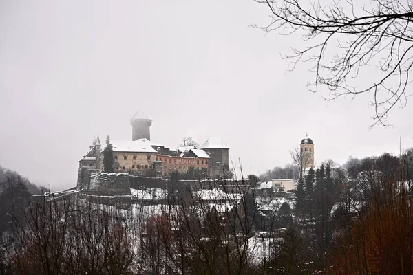 Sovinec Vackert Gammalt Slott Vintern South Moravia Tjeckien — Stockfoto