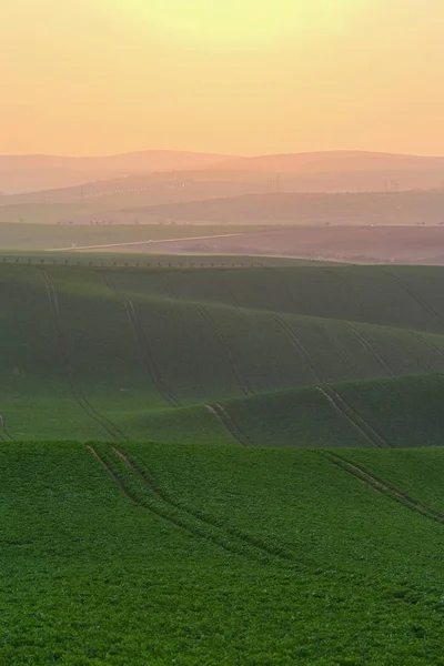 Sunset landscape photo of Moravian Tuscany in Czech Republic — Stock Photo, Image