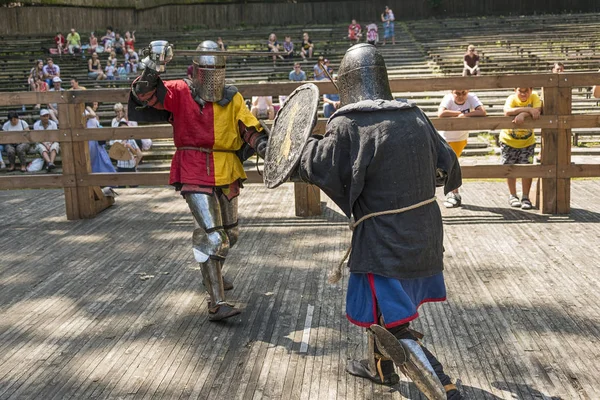 Lviv Ucrania Agosto 2018 Festival Historia Medieval Duelos Caballeros Parque — Foto de Stock