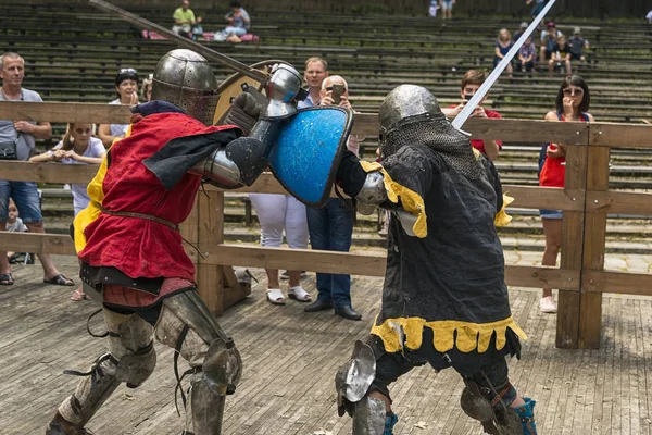 Lviv Ucrânia Agosto 2018 Festival História Medieval Duelos Cavaleiros Parque — Fotografia de Stock