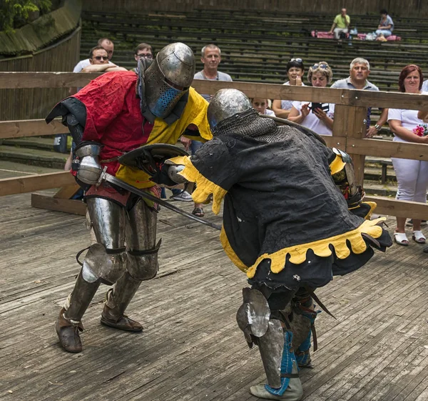 Lviv Ucrania Agosto 2018 Festival Historia Medieval Duelos Caballeros Parque — Foto de Stock