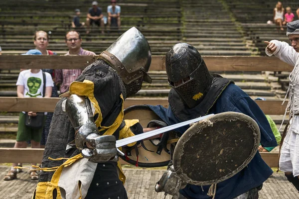 Lviv Ucrania Agosto 2018 Festival Historia Medieval Duelos Caballeros Parque — Foto de Stock