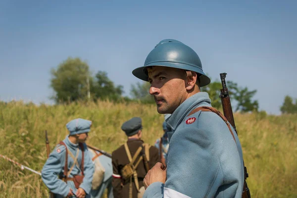 Lviv Oekraïne September 2018 Militaire Historische Reconstructie Gewijd Aan Honderdste — Stockfoto