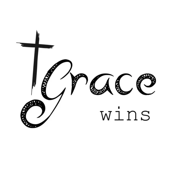 Christian Faith Grace Wins Typography Print Use Poster Card Sticker — Stock Vector