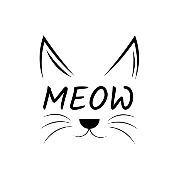 Cute Cat Vector Design Meow Text Design Kitten Πρόσωπο Διάνυσμα — Διανυσματικό Αρχείο