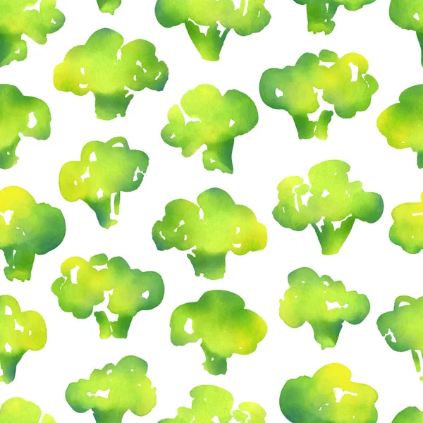 Hand Painted Broccoli Pattern Isolated White Background — Stock Photo, Image