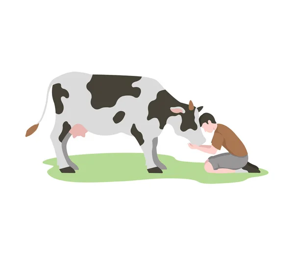Eine Kuh und ein Junge. — Stockvektor
