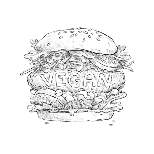 Burger Vegan Mâncare Sănătoasă Ilustrație Desenată Manual Izolată Fundal Alb — Fotografie, imagine de stoc