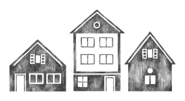 Handgezeichnete Skandinavische Häuser — Stockfoto