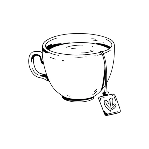 Une Tasse Thé Image Dessinée Main Isolée Sur Fond Blanc — Photo