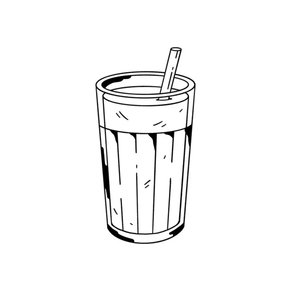 一个有稻草的杯子 在白色背景上孤立的手绘图像 — 图库照片