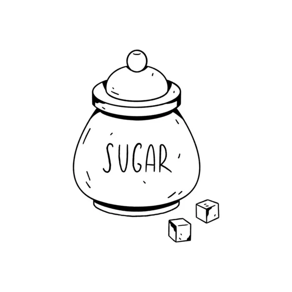 Cukrová Miska Ručně Kreslený Obrázek Izolovaný Bílém Pozadí — Stock fotografie