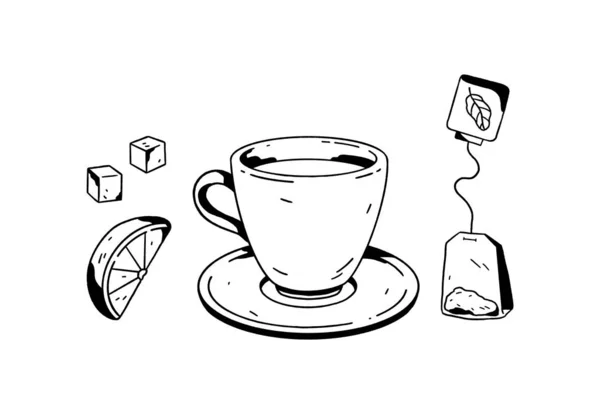 Çay Zamanı Çizimi Mürekkep Çizimi Beyaz Bir Arkaplanda Izole — Stok fotoğraf