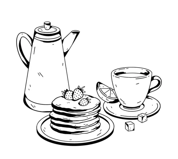 Breakfast. Hand drawn image for creative design of posters, menu, cards, websites, banners, etc.