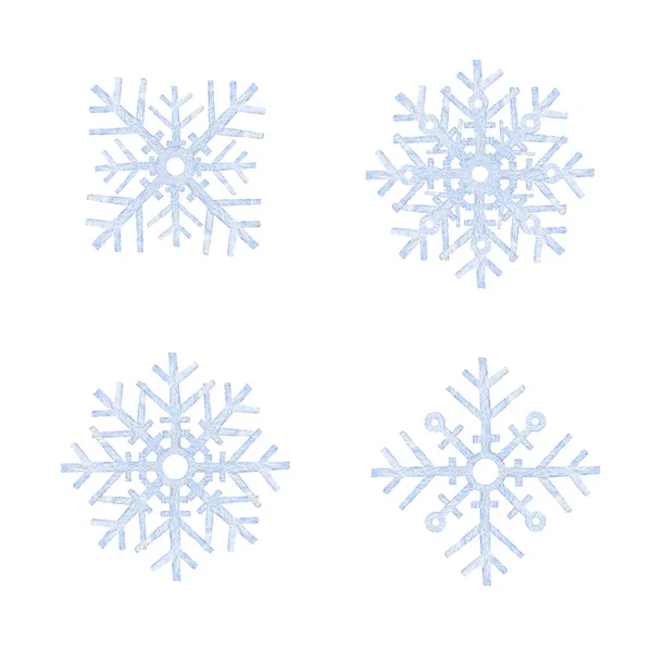 Azul simple copo de nieve acuarela ilustración conjunto. Humor de invierno elemento de nieve dibujado a mano. Fría temporada copos de nieve solo objetos. Copos de nieve planos aislados sobre fondo blanco — Foto de Stock