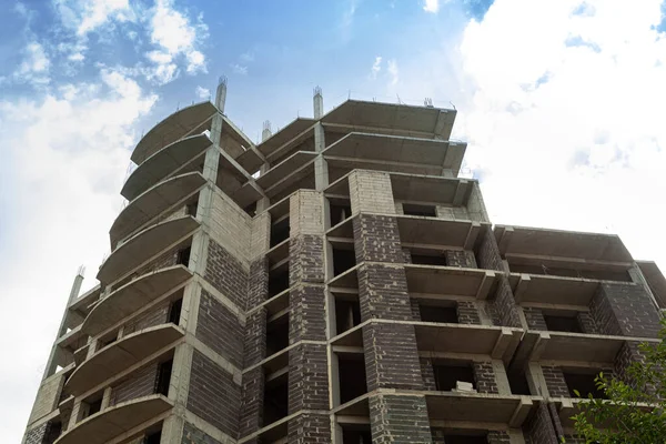 Multi Storey Residential Building Construction Crane Background Blue Sky — Stock Photo, Image