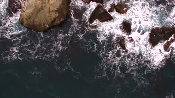Waves Break Rocks View Height Huge Snow White Waves — Stock Video