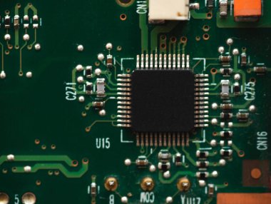 Dizüstü bilgisayar çipinin makro fotoğrafı yazmak için alanı var