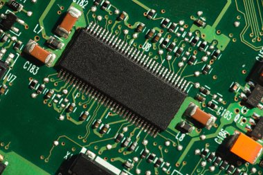 Dizüstü bilgisayar çipinin makro fotoğrafı yazmak için alanı var