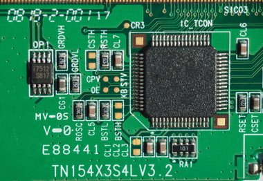 Dizüstü bilgisayar çipinin makro fotoğrafı yazmak için alanı var